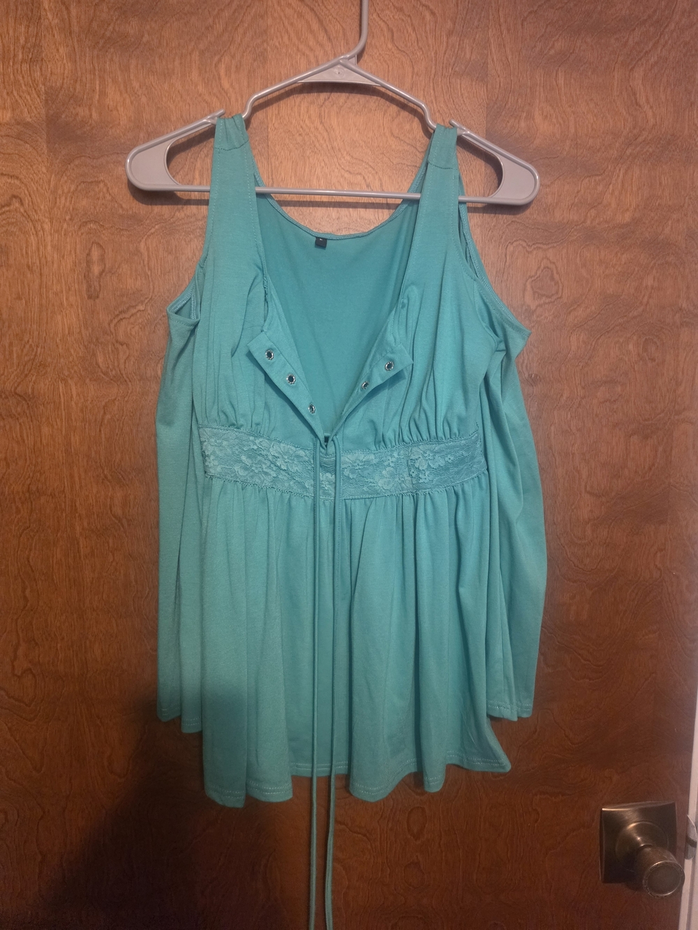 Women’s Teal Cold-Shoulder  Top with Lace Waist NWOT